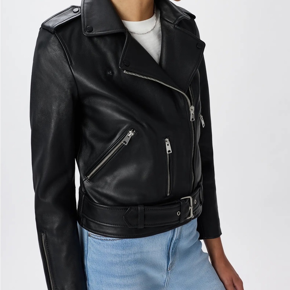 Quince Classic Black Leather Moto Jacket - Women NWOT - Picture 2 of 6